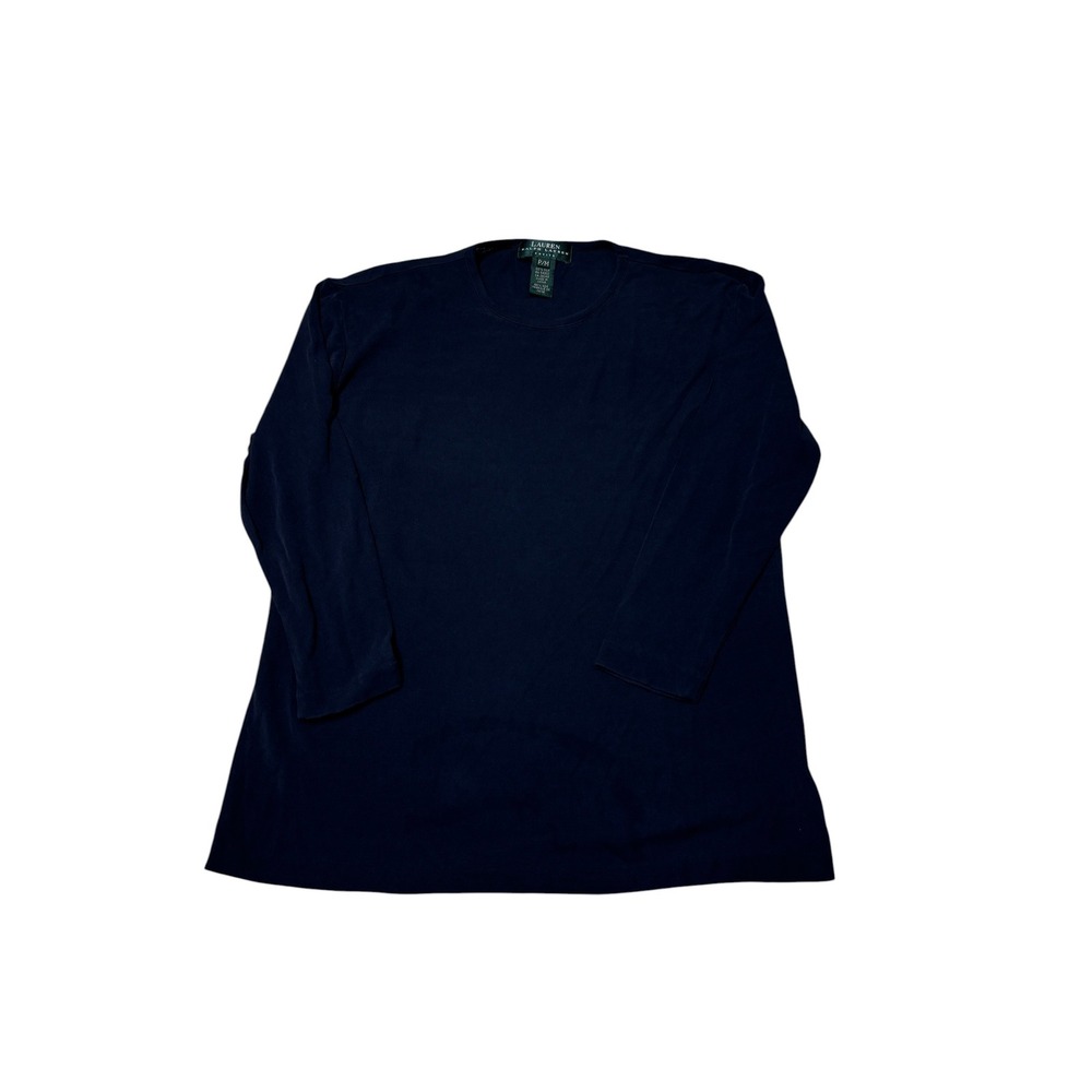 Lauren Ralph Lauren Petite Navy Blueβ 100% Silk Sleeve Crew Neck Top Womens P/M